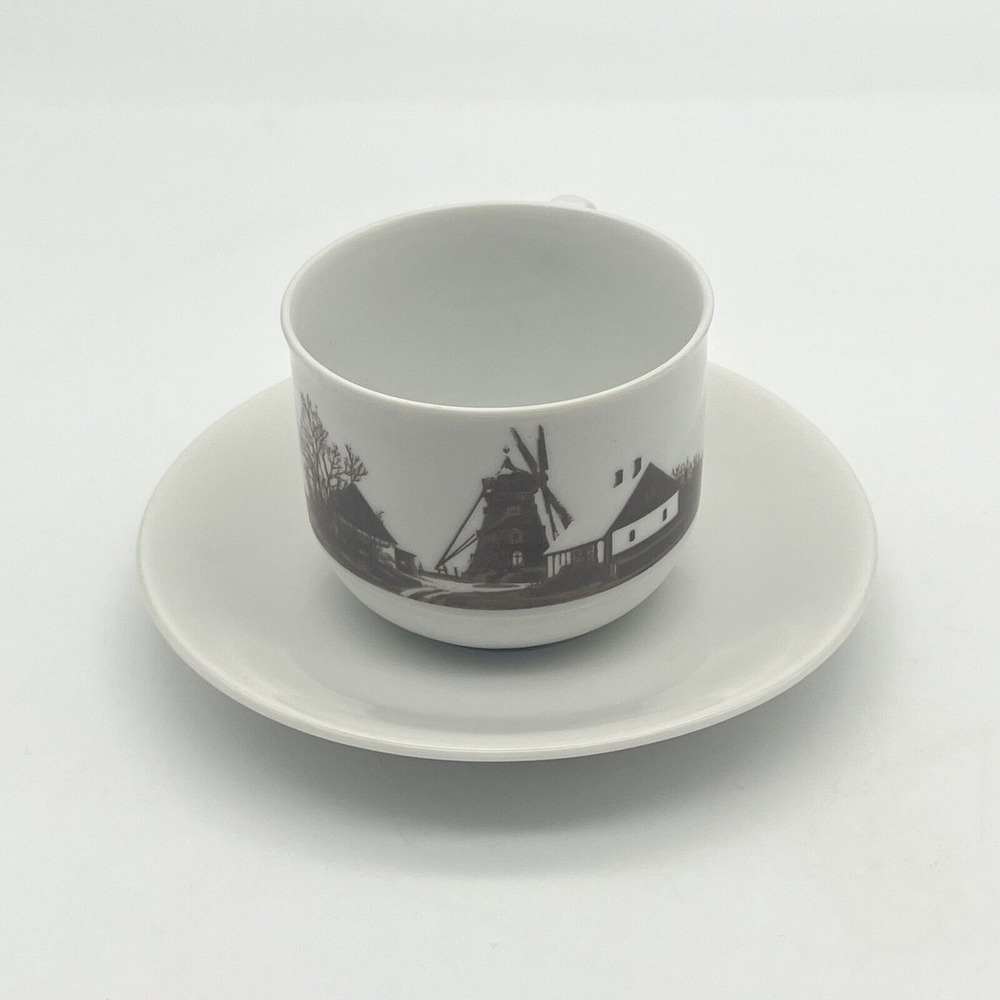 Seltmann Weiden Bavaria Demitasse Tea Cup and Saucer‎ Set Skegrie Mill Windmill